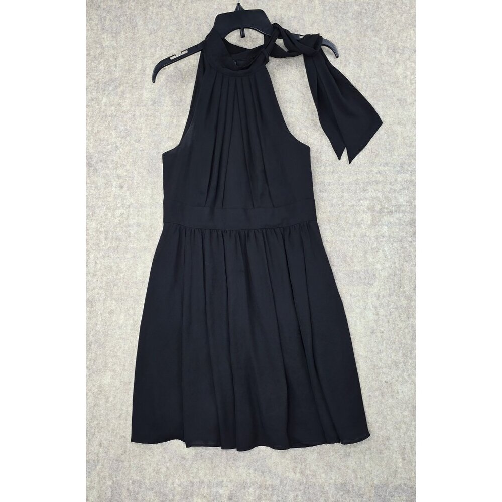Black Halter Neck Pleated Dress With Bow Detail & Side Zipper